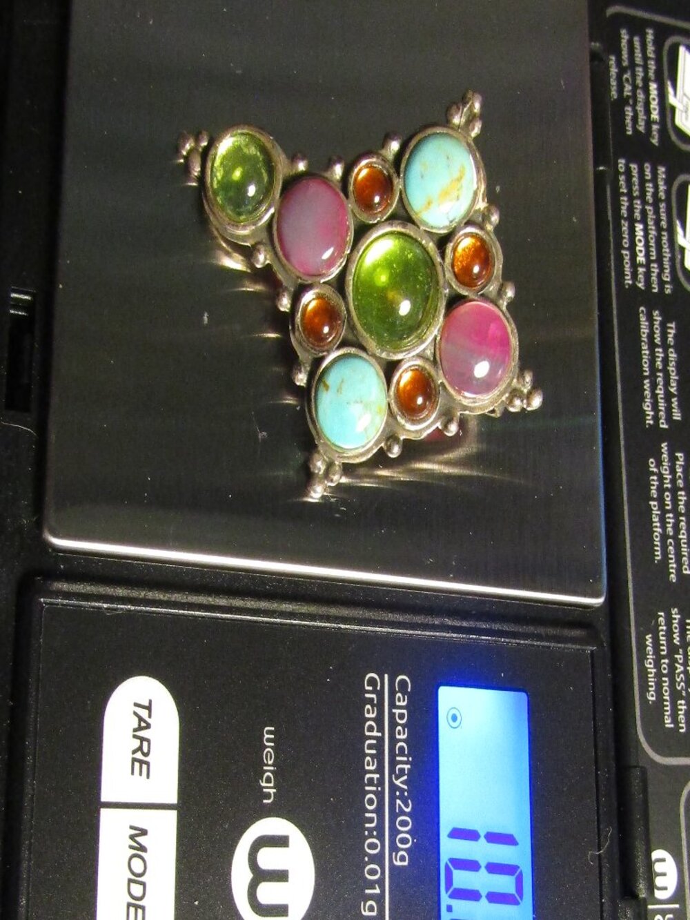 Beautiful heavy 10g Sterling 925 Silver CROSS PENDANT Turquoise Stones + Others